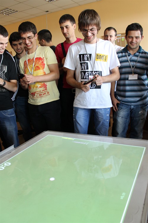 Presentation of electronic portable version of table air hockey designed by Binary Studio team “Narkomanda” at Hackathon  2012.